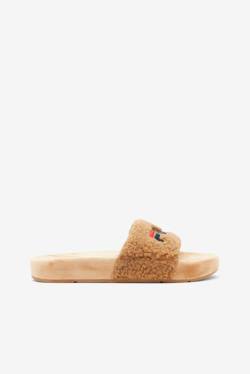 Beige / Navy / Red Women's Fila Fuzzy Drifter Slides | Fila579SB