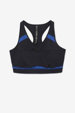 Black / Navy Women's Fila Uplift Racerback Sports Bra Sports Tops | Fila036JV