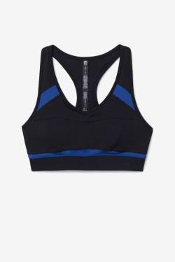 Black / Navy Women's Fila Uplift Racerback Sports Bra Sports Tops | Fila751LW