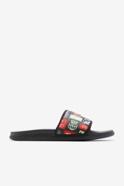 Black / Red / Multicolor Men's Fila Drifter Lux Patchwork Slides | Fila064GS