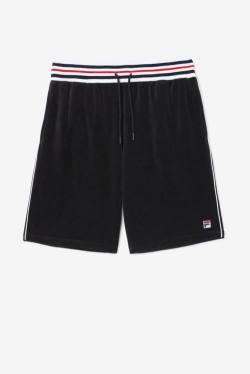 Black / White Men's Fila Estudio Velour Shorts | Fila486NV