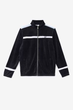 Black / White Men's Fila Ravid Velour Jackets | Fila594ZA