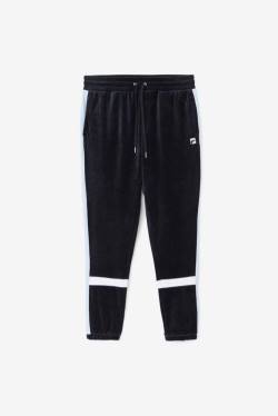 Black / White Men's Fila Ravid Velour Pants | Fila014KB