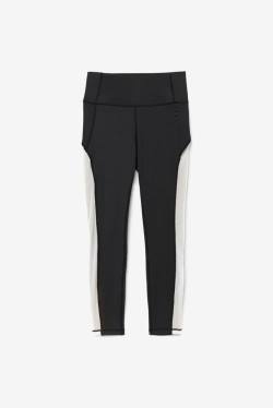 Black / White Women's Fila Forza Contrast 7/8 Leggings | Fila320LU