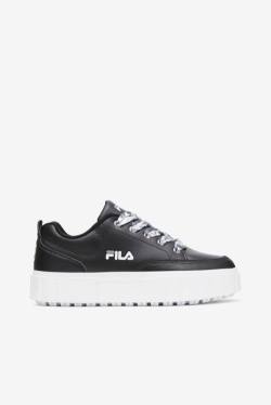 Black / White Women's Fila Sandblast Low Satin Lace Sneakers | Fila354HC