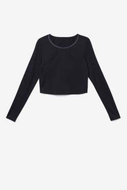 Black Women's Fila Uplift Long Sleeve Crop Sports Tops | Fila769FS