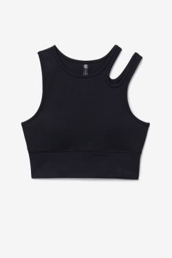 Black Women's Fila Uplift Slice Crop Bra Sports Tops | Fila014PB