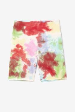 Green / White / Red Women's Fila Taima Tie Dye Bike Shorts | Fila231ZJ