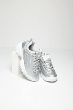 Metal Silver / White Women's Fila Disruptor 2 Premium Metallic Sneakers | Fila230NY