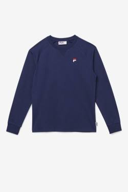 Navy Men's Fila Flynn Long Sleeve Tee T Shirts | Fila840IV