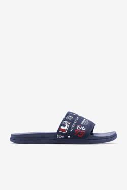 Navy / Red / White Men's Fila Drifter Lux Patchwork Slides | Fila195UP