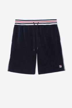 Navy / White Men's Fila Estudio Velour Shorts | Fila416JY