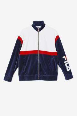 Navy / White / Red Men's Fila Mansur Velour Jackets | Fila103BV