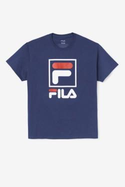 Navy / White / Red Men's Fila Stacked Tee T Shirts | Fila783DC