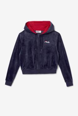 Navy Women's Fila Zura Velour Jackets | Fila860KJ