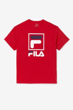 Red / White / Navy Men's Fila Stacked Tee T Shirts | Fila801QA