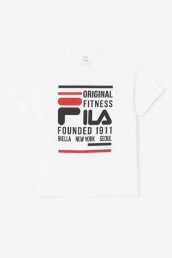 White / Black / Red Men's Fila Original Fitness Tee T Shirts | Fila301DU