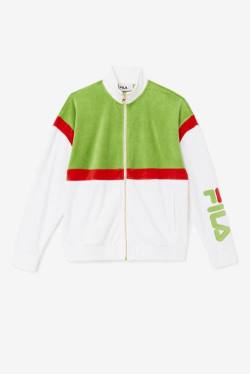 White / Green / Red Men's Fila Mansur Velour Jackets | Fila791LB