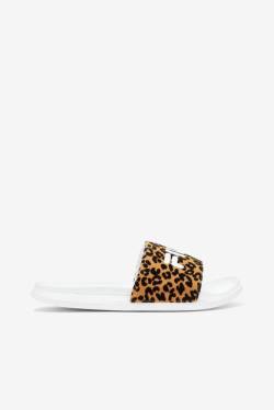 White / Leopard Women's Fila Drifter Luxe Wild Slides | Fila382WR