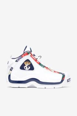 White / Navy / Red Men's Fila Grant Hill 2 Patchwork Sneakers | Fila601SD