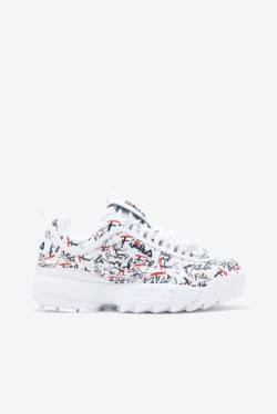 White / Navy / Red Women's Fila Disruptor 2 Graffiti Sneakers | Fila346XJ