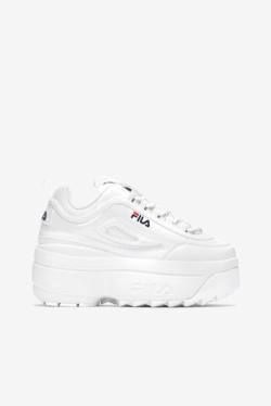 White / Navy / Red Women's Fila Disruptor 2 Wedge Patent Sneakers | Fila529GK