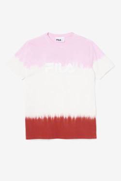 White / Red Women's Fila Alivia Tie Dye Tee T Shirts | Fila037ET