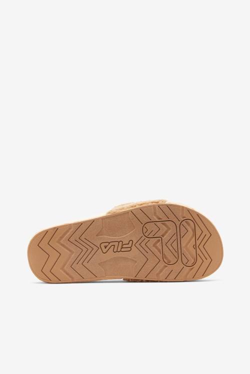 Beige / Navy / Red Women's Fila Fuzzy Drifter Slides | Fila579SB