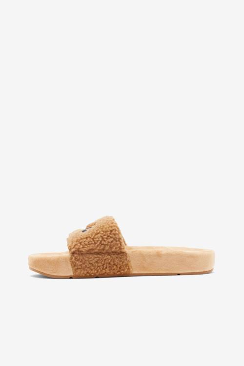 Beige / Navy / Red Women's Fila Fuzzy Drifter Slides | Fila579SB