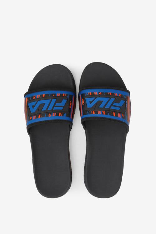 Black / Blue / Red Orange Men's Fila Lunar Slides | Fila268NO