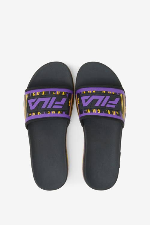 Black / Gold / Purple Men's Fila Lunar Slides | Fila586ZP