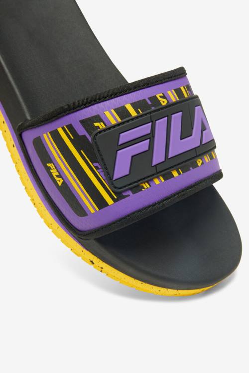 Black / Gold / Purple Men's Fila Lunar Slides | Fila586ZP