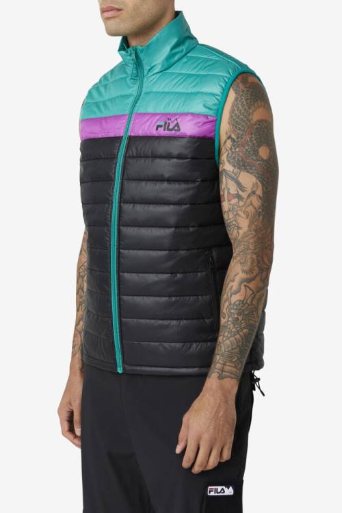 Black / Green / Purple Men's Fila Tri Vest Jackets | Fila945FS