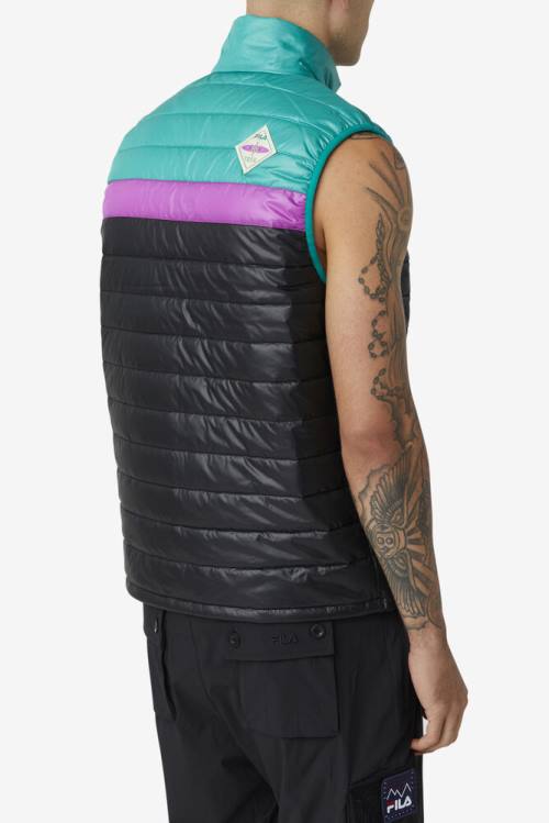 Black / Green / Purple Men's Fila Tri Vest Jackets | Fila945FS