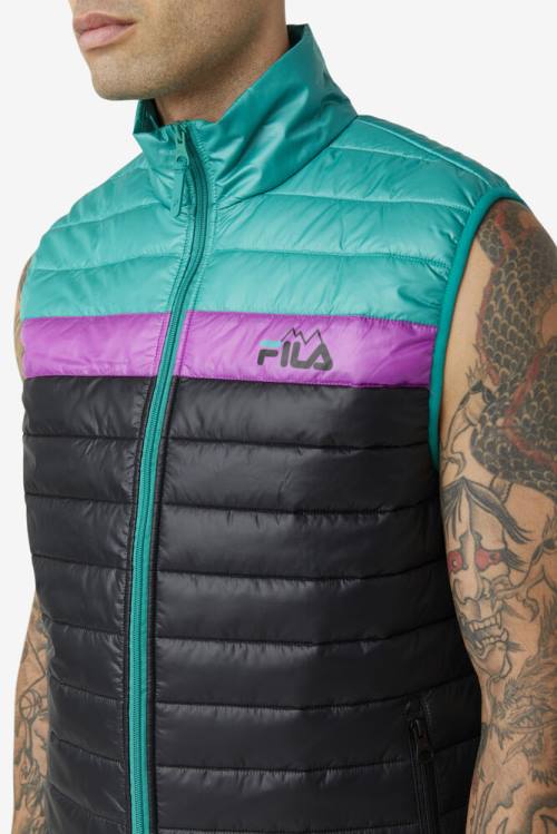 Black / Green / Purple Men's Fila Tri Vest Jackets | Fila945FS