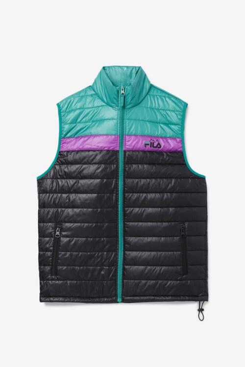 Black / Green / Purple Men\'s Fila Tri Vest Jackets | Fila945FS