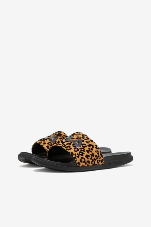 Black / Leopard Women's Fila Drifter Luxe Wild Slides | Fila479IE