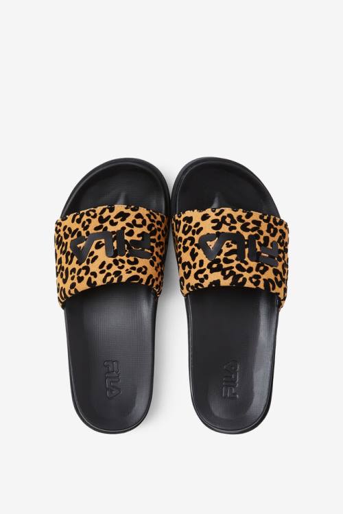 Black / Leopard Women's Fila Drifter Luxe Wild Slides | Fila479IE