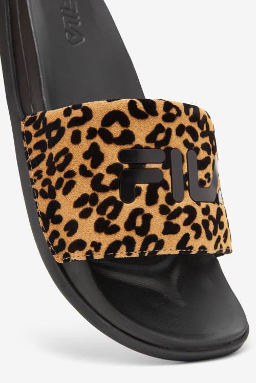 Black / Leopard Women's Fila Drifter Luxe Wild Slides | Fila479IE