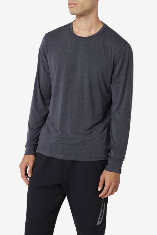 Black Men's Fila Commuter Long Sleeve Tee T Shirts | Fila643SB