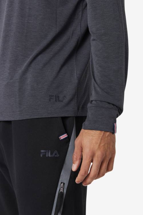 Black Men's Fila Commuter Long Sleeve Tee T Shirts | Fila643SB