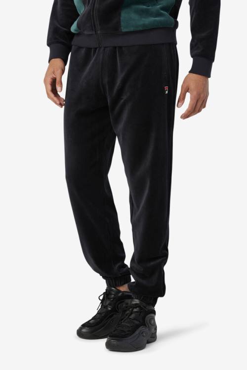 Black Men's Fila Dortmund Velour Jogger Pants | Fila127ID