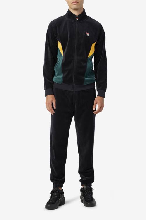 Black Men's Fila Dortmund Velour Jogger Pants | Fila127ID