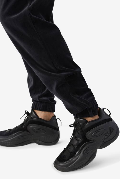 Black Men's Fila Dortmund Velour Jogger Pants | Fila127ID