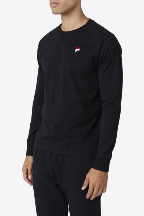 Black Men's Fila Flynn Long Sleeve Tee T Shirts | Fila368TR