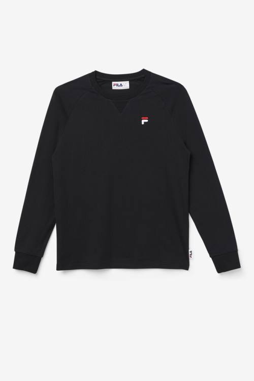 Black Men\'s Fila Flynn Long Sleeve Tee T Shirts | Fila368TR