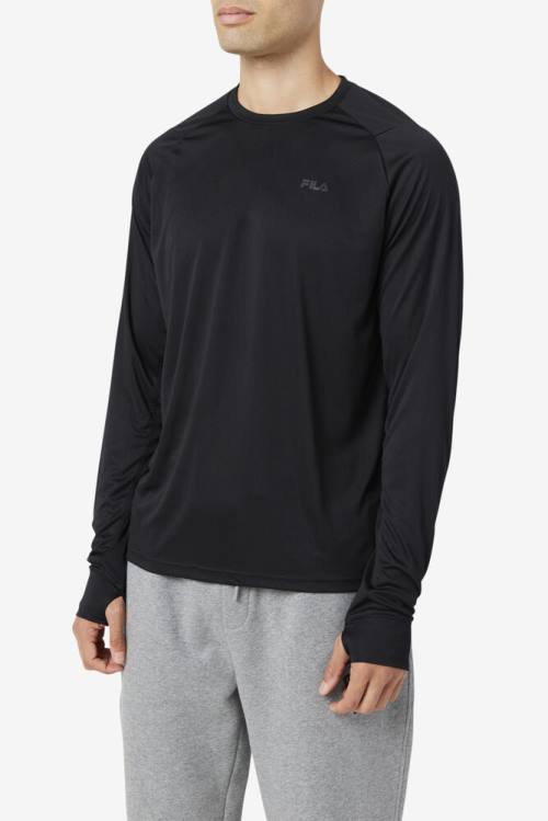 Black Men's Fila Jazam Long Sleeve Crew T Shirts | Fila769NQ