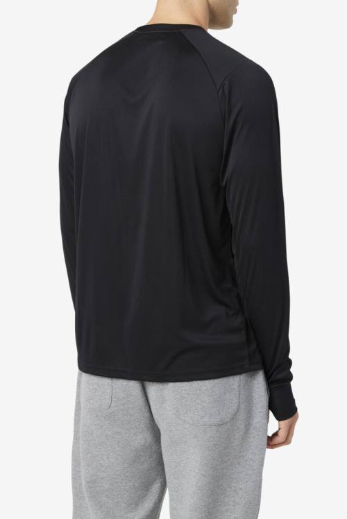 Black Men's Fila Jazam Long Sleeve Crew T Shirts | Fila769NQ