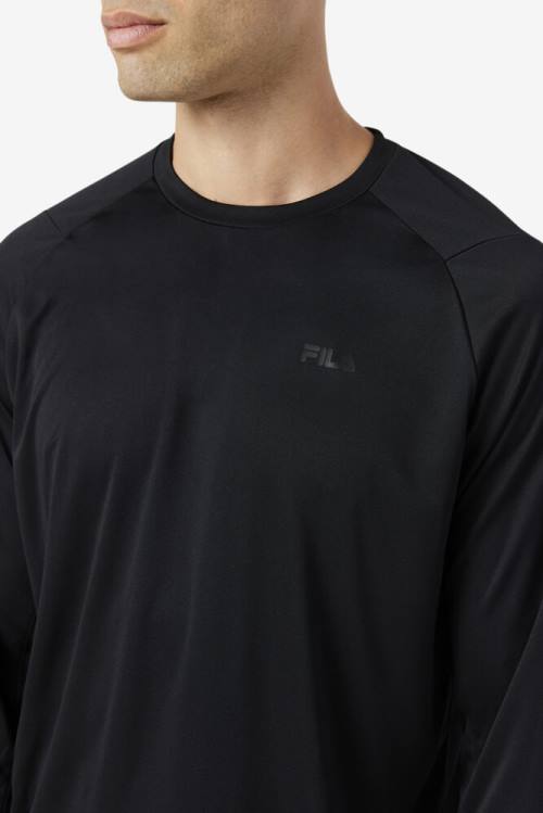 Black Men's Fila Jazam Long Sleeve Crew T Shirts | Fila769NQ