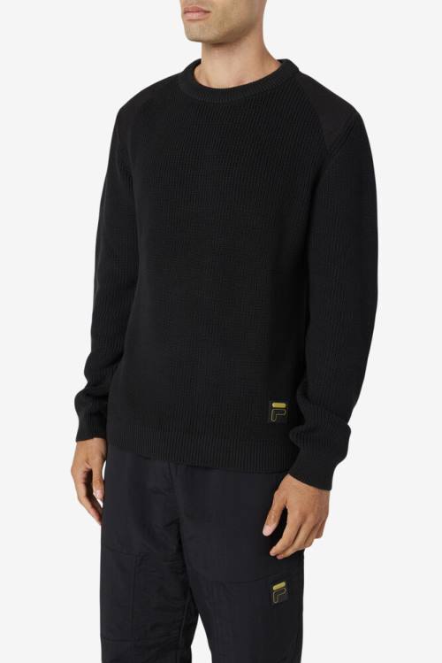 Black Men's Fila Jory Fisherman Knit Crew Sweatshirts | Fila031SA